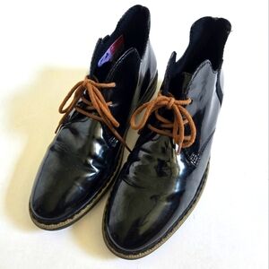 Rieker black patent leather ankle boots sz 37 or 6.5 us womens